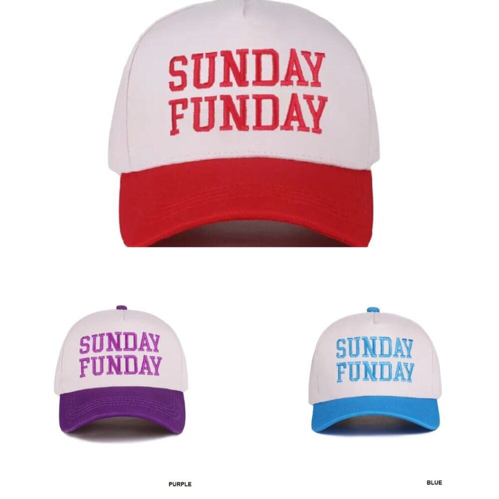 Sunday Funday Two Tone Canvas Cotton Hat - Purple, Blue, Red